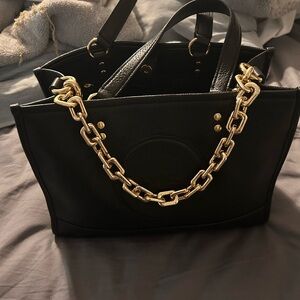 Coach Black Tote with Gold Chain Accent